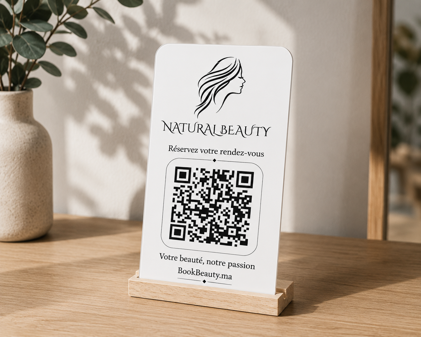 Plaque acrylique blanc salon de beaute Natural Beauty