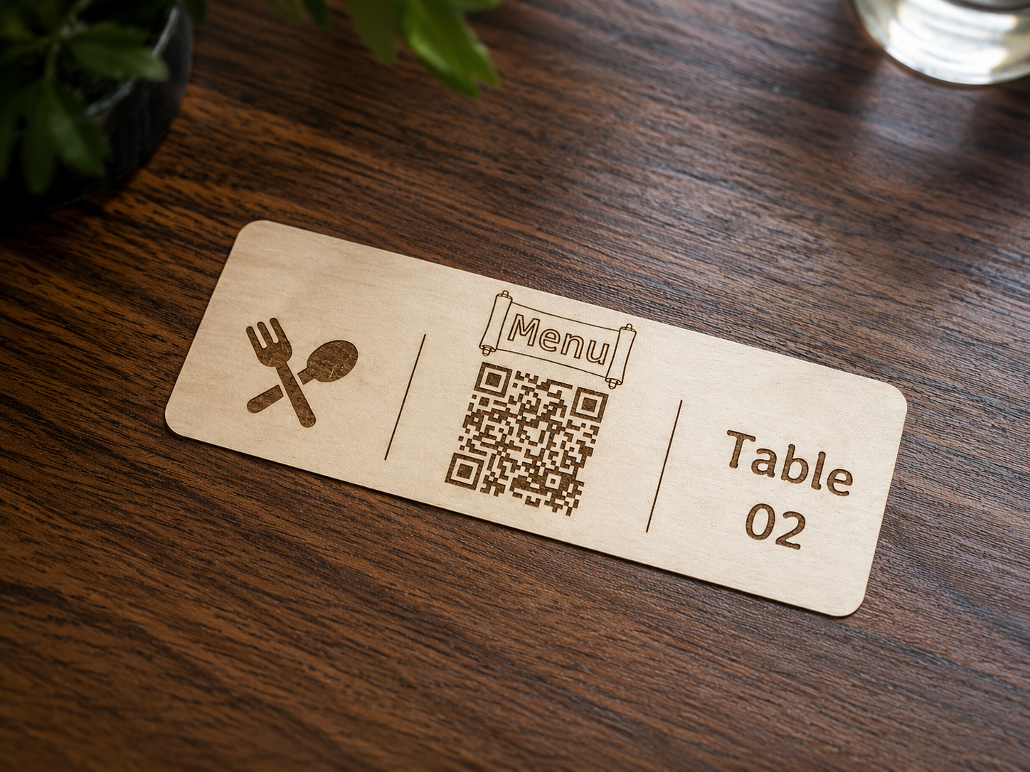 Plaque bois horizontale menu table restaurant
