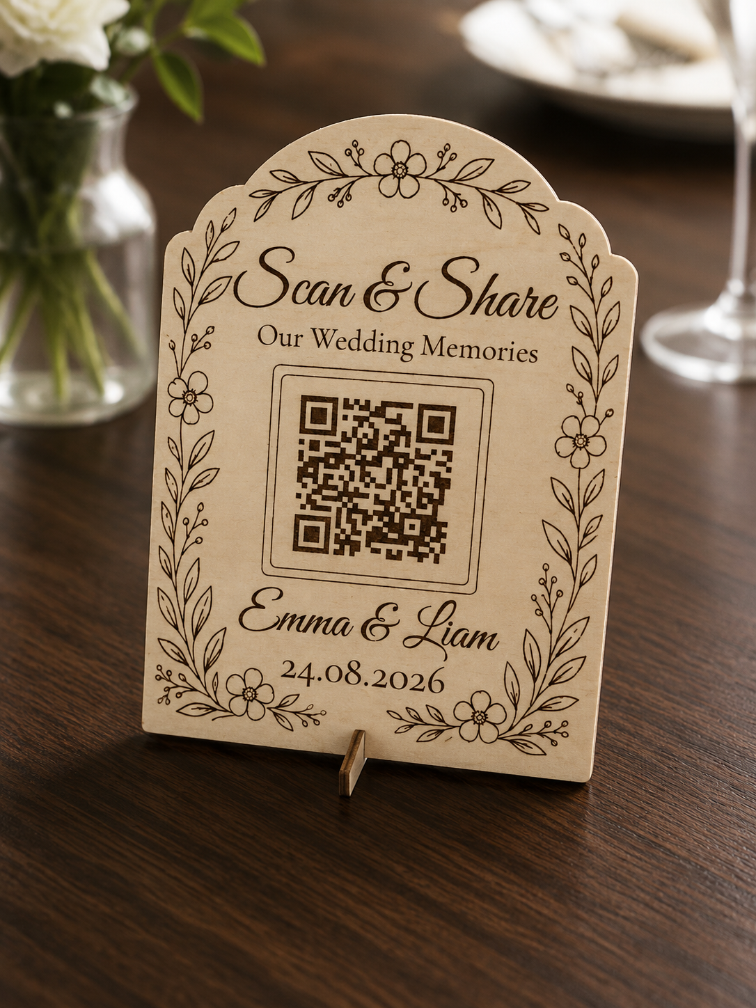 Plaque bois mariage scan and share memories QR code